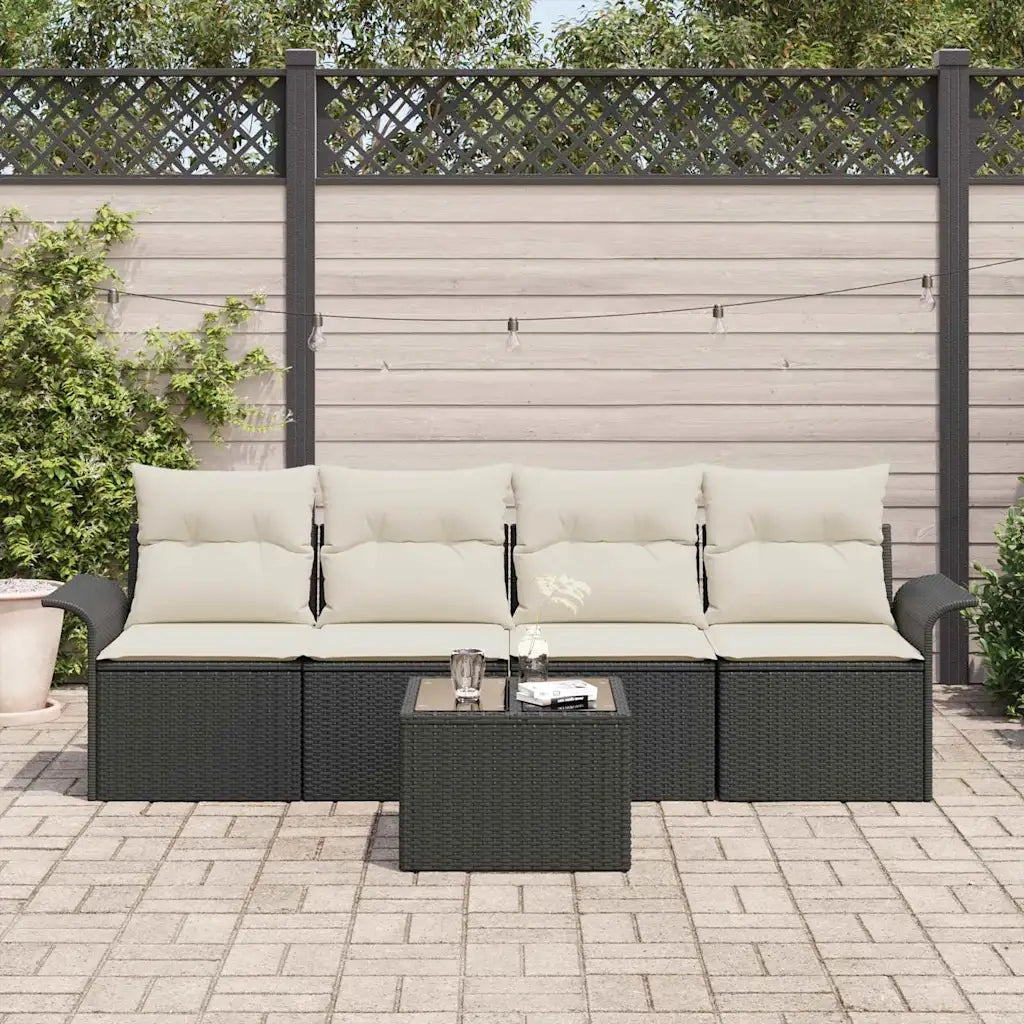 Set di divani con cuscino 5 pcs Nero polyrattan