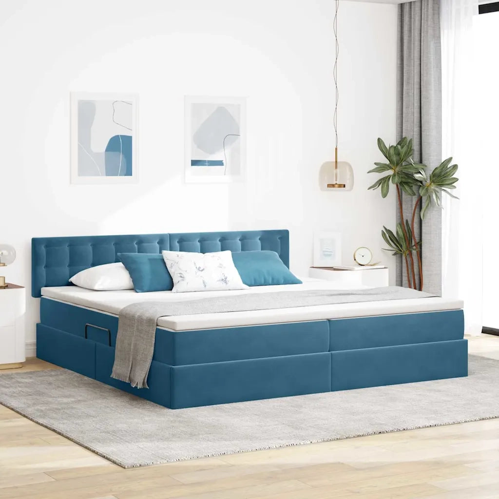 Letto con Contenitore Blu Scuro 200 x 200 cm Velluto