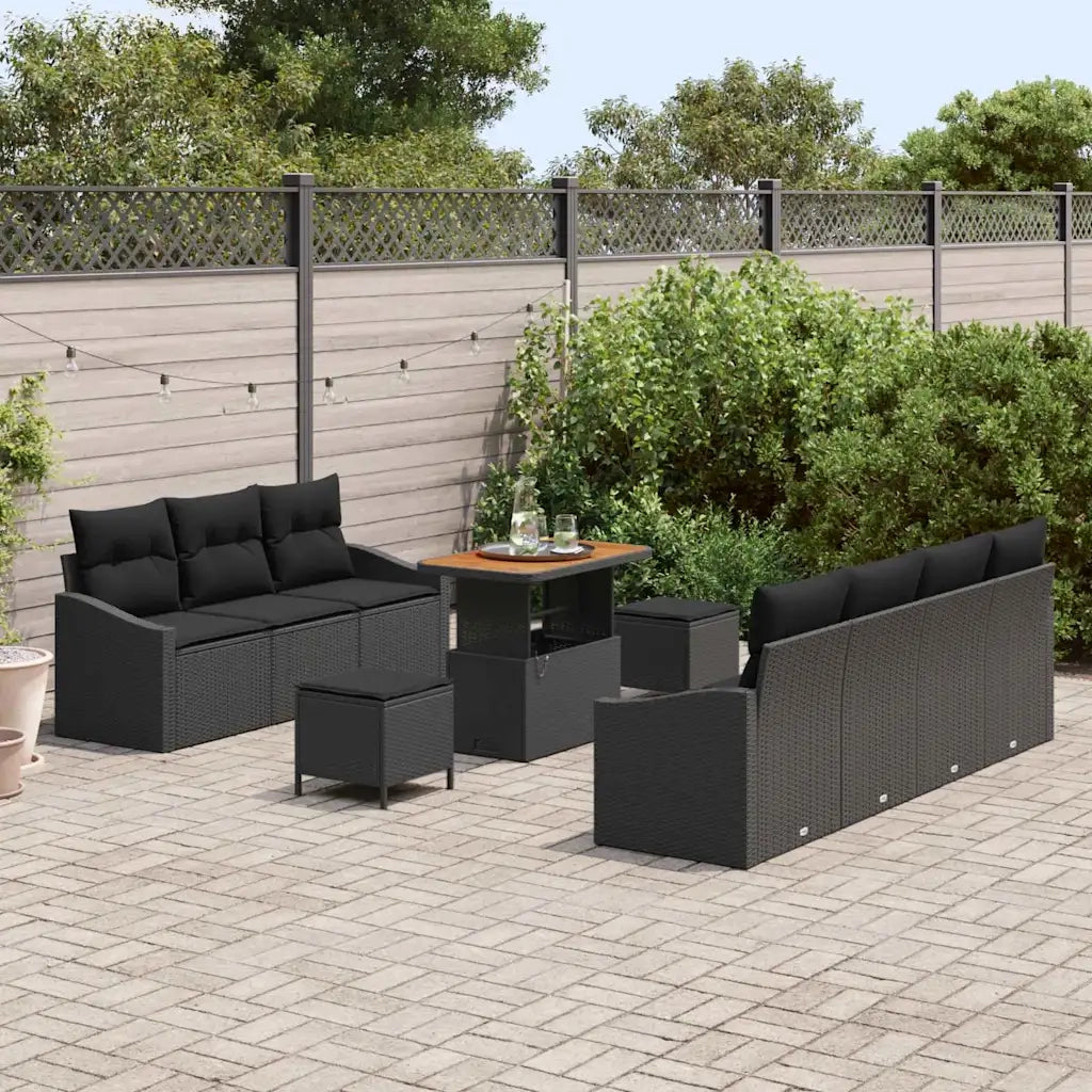 Set Divano da Giardino con cuscino 10 pcs Nero polyrattan 3362619