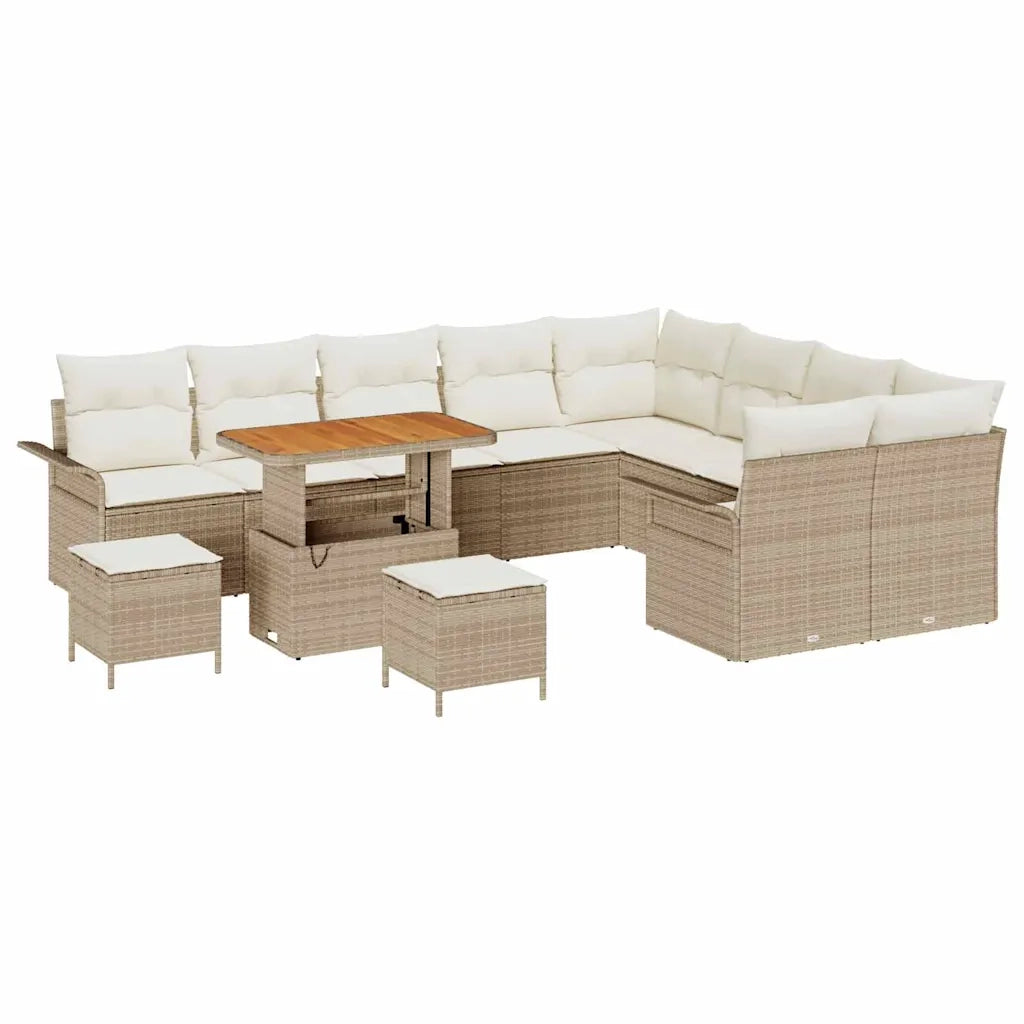 Set Divano da Giardino con cuscino 12 pcs Beige polyrattan