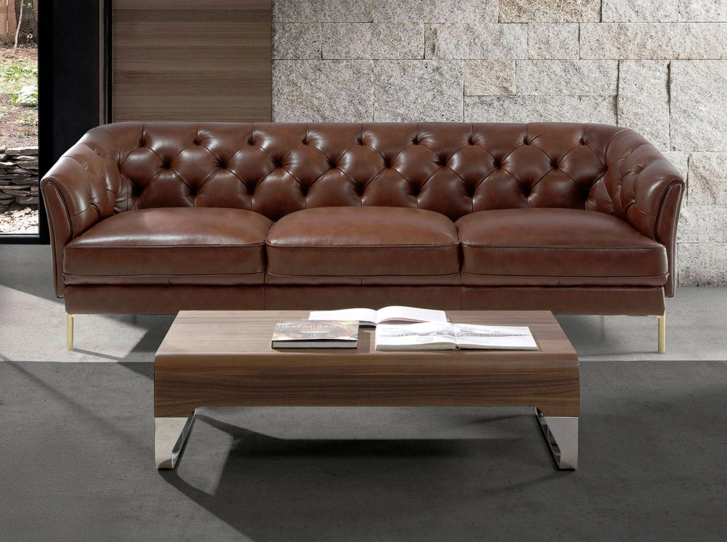 Divano Chester a 3 posti in pelle marrone cognac