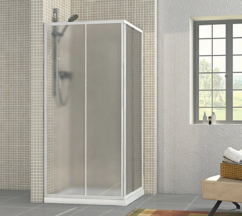 Box Doccia Due Lati Scorrevole Bianco Cristallo Opaco 4mm BORA 80x90 cm