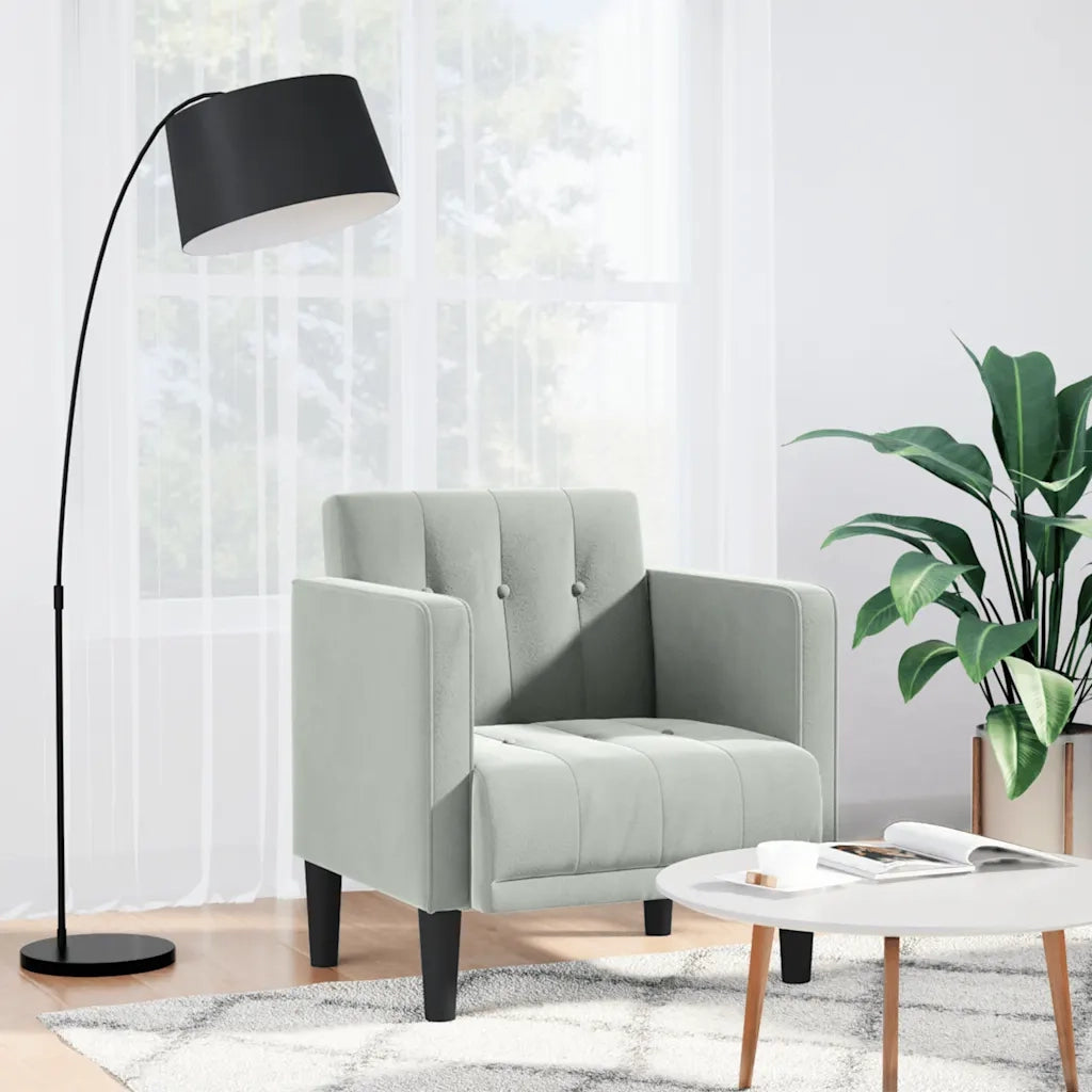 Divano Poltrona | Sedia con Braccioli Grigio Chiaro 53 cm in Velluto