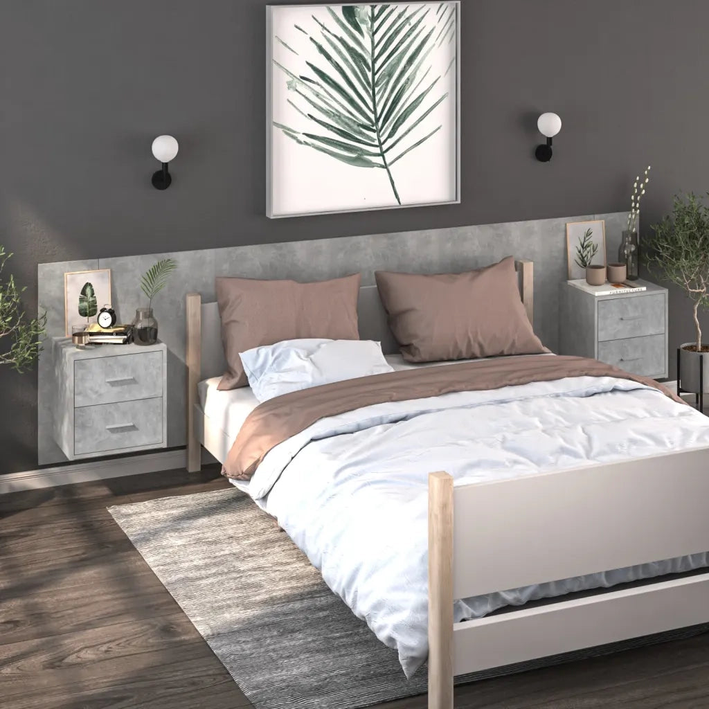 Set di 2 Comodini | Armadio da Notte | Mobiletto da notte a Muro Grigio Cemento