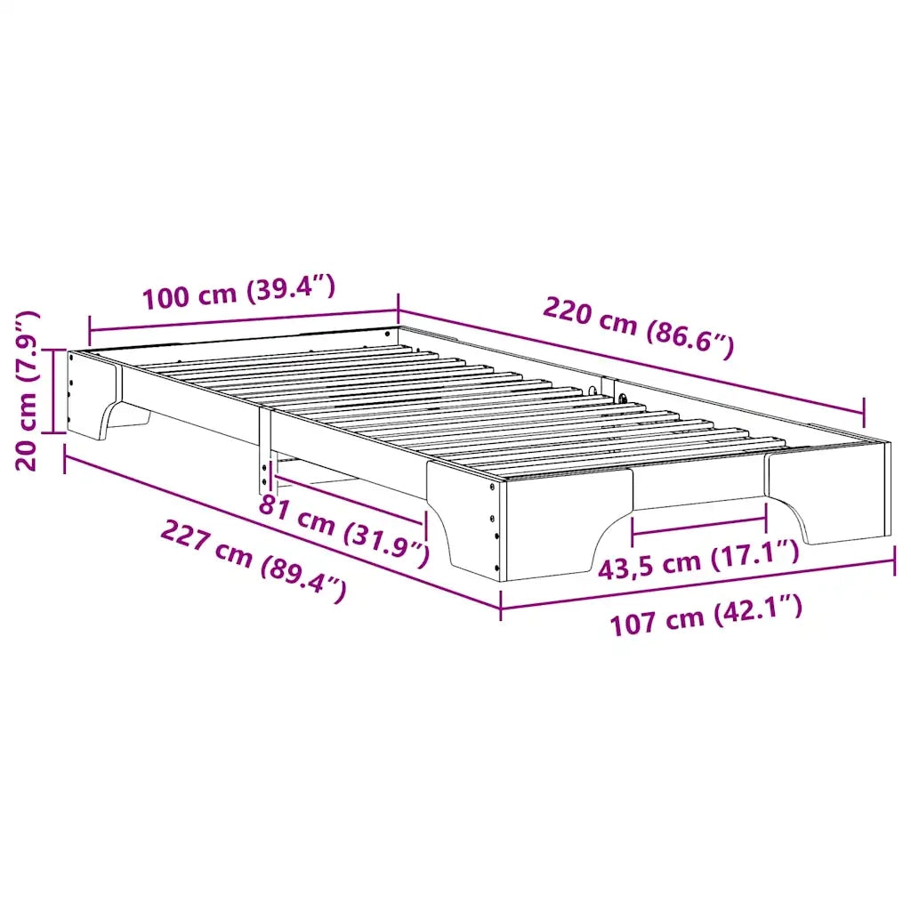 Struttura del letto Bianco 100 x 220 cm Pino massello 872918