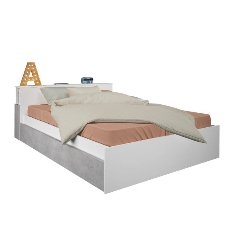 Letto contenitore 1566 alla francese con 4 cassettoni e comodini estraibili colore bianco e cemento