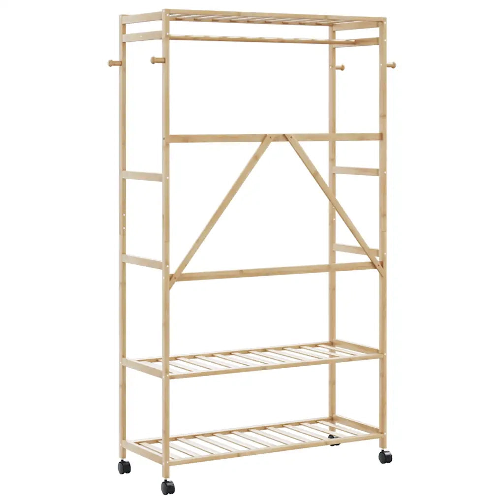 Appendiabiti con Ripiani e Ruote 110x40x180 cm in Bambù 4008923