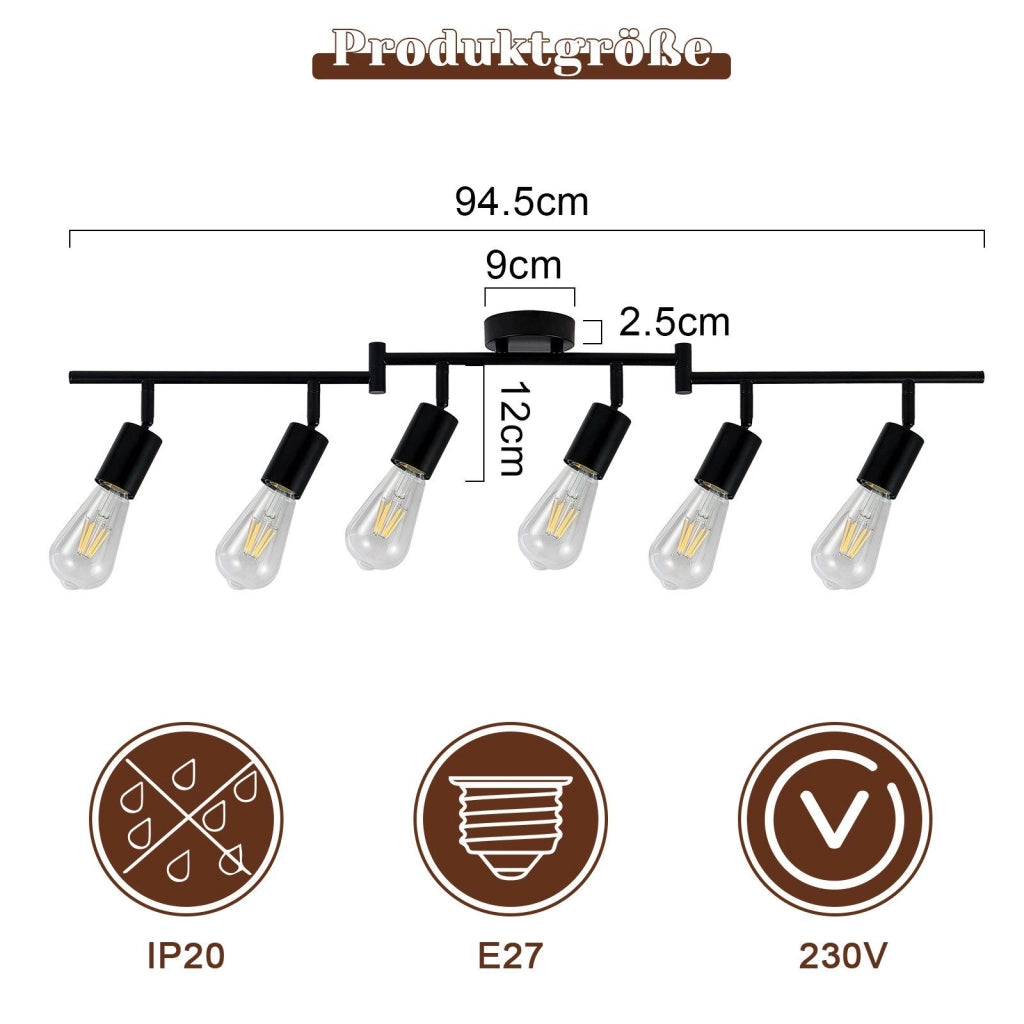 ZMH Faretto da soffitto neri E27 orientabili 350° vintage per camera letto