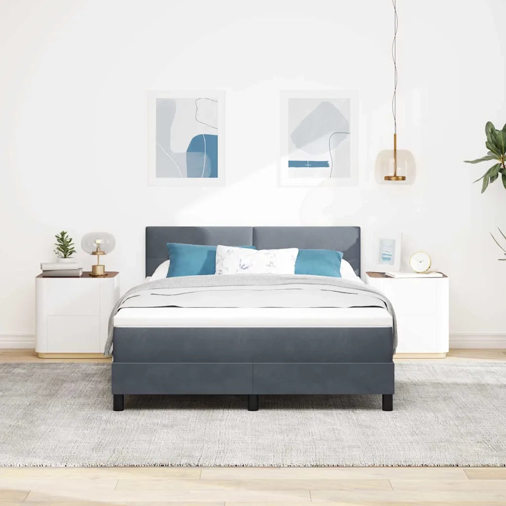 Letto a Sorgente LED con led Grigio scuro 160 x 200 cm Velluto
