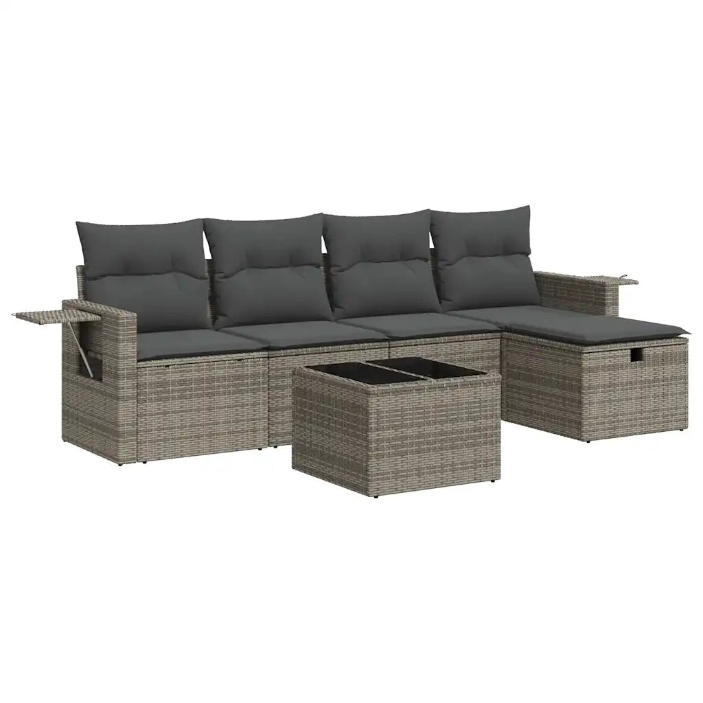 Set Divano da Giardino 6 pz con Cuscini Grigio in Polyrattan 3325476