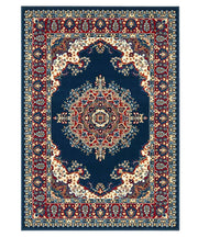 Tappeto P4480 blu cm.280x570 disegno persiano medaglione tradizionale, economico resistente facile da pulire