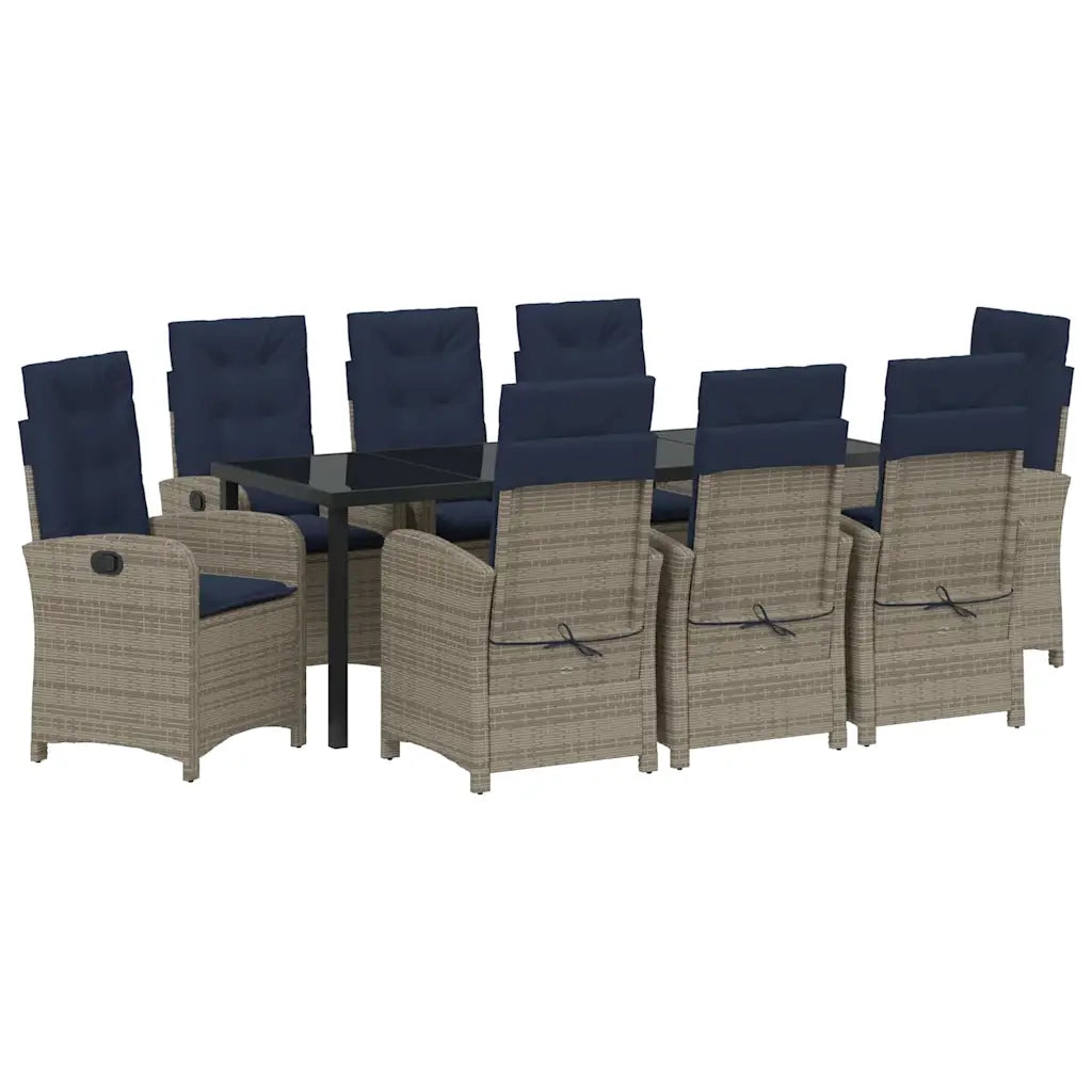 Set da Pranzo per Giardino con cuscino 9 pcs Grigio polyrattan 3380357