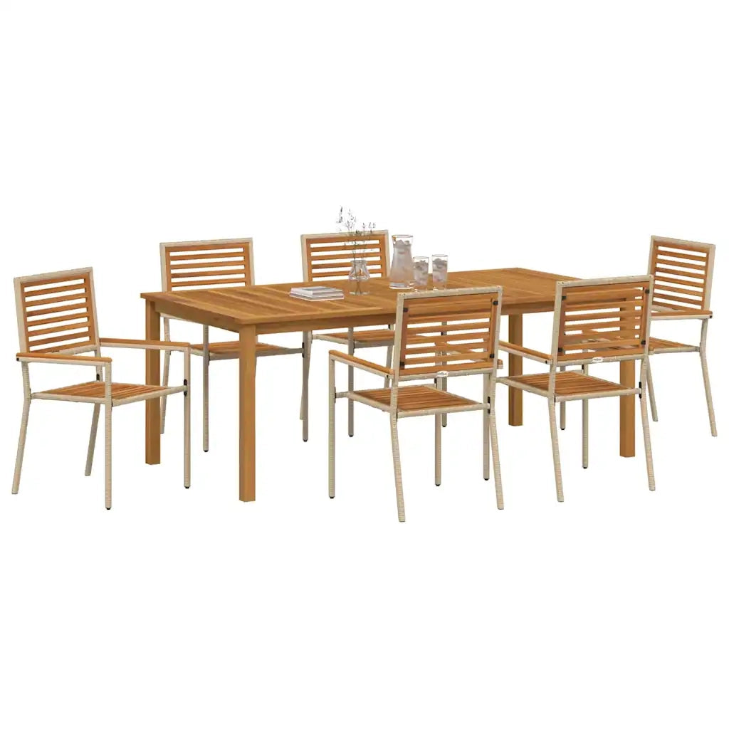 Set da Pranzo per Giardino 7 pcs Beige Legno di Acacia Massello