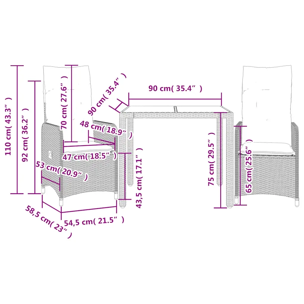 Set Bistrò da Giardino 3 pz con Cuscini in Polyrattan Nero 3276987