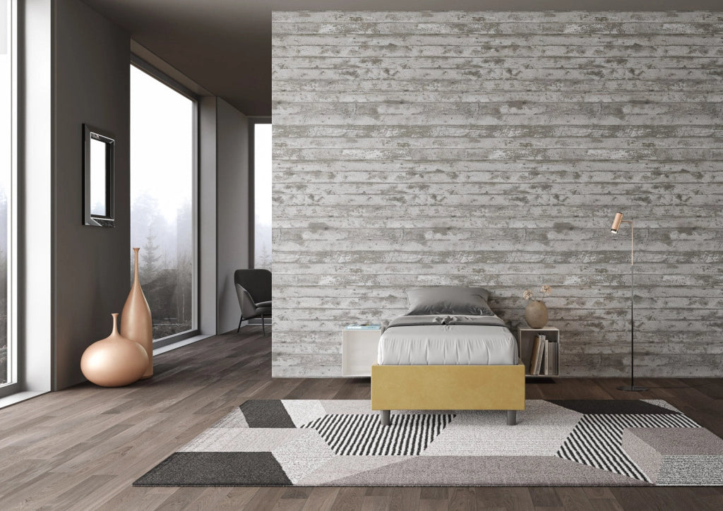 Letto 1 Piazza e Mezzo Sommier 120x210 cm con Rete e Contenitore Azelia Ocra