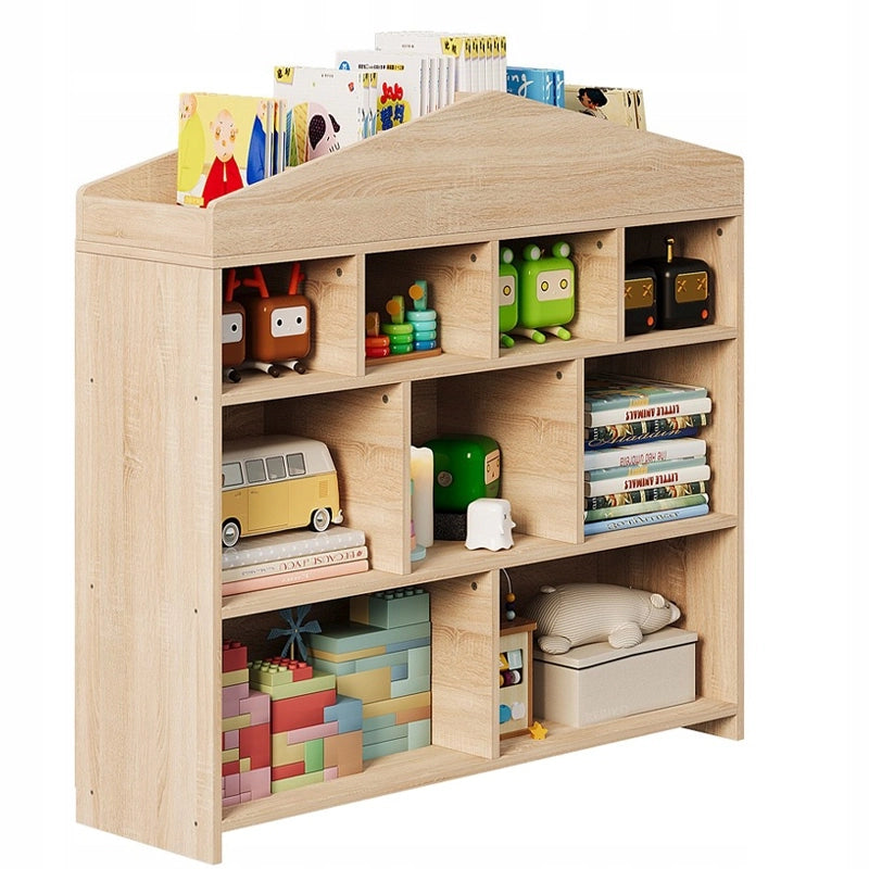 Scaffale marrone per bambini, ideale per giocattoli, libri, accessori e come organizer, con 9 scomparti
