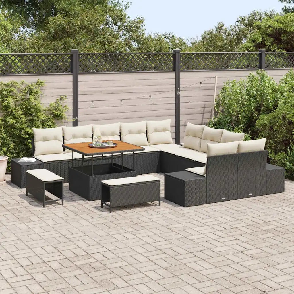 Set Divano da Giardino con cuscino 13 pcs Nero polyrattan