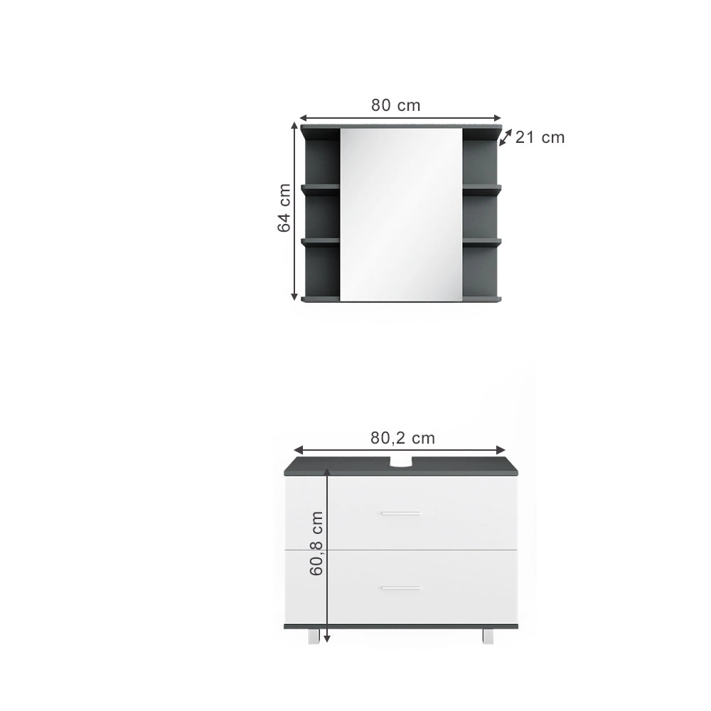 Vicco Set mobili bagno Bianco/antracite 2 parti