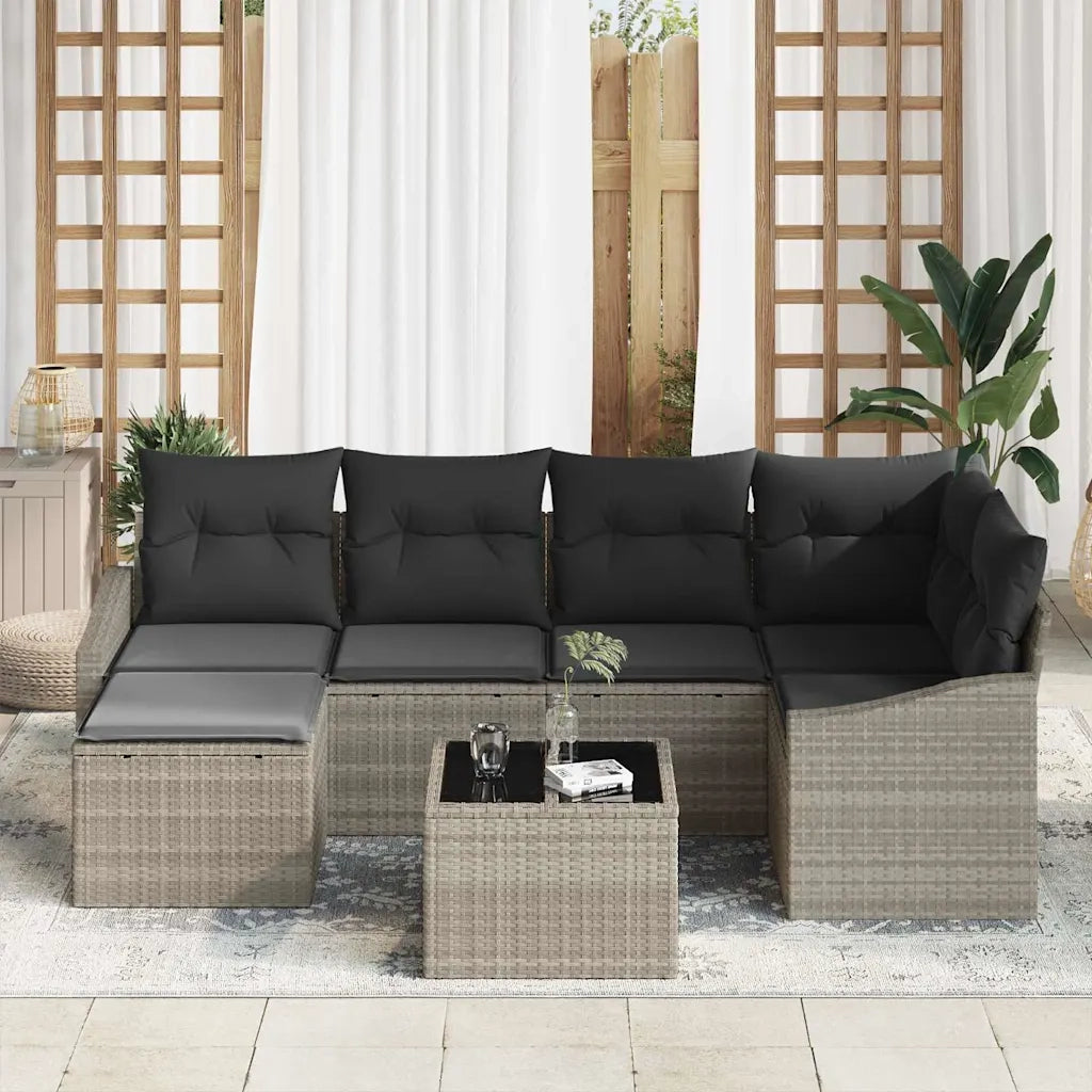 Set di divani con cuscino 7 pcs Grigio chiaro polyrattan 3346802