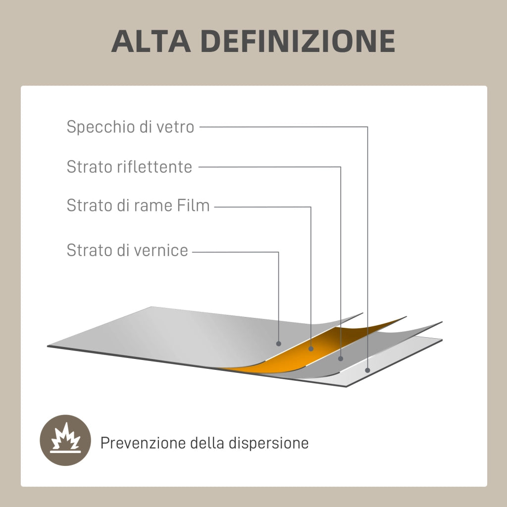 Specchio da Parete Stile Finestra con Montaggio Verticale e Orizzontale, 110x50cm, Oro