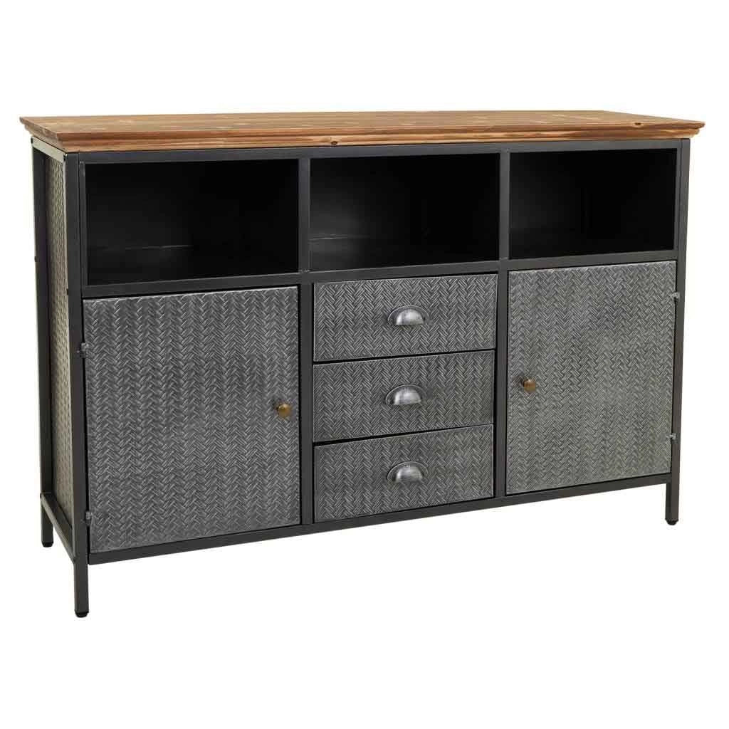 Credenza in metallo nero e legno 121,5x36x82,5h