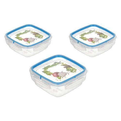 Snips 000867 SnipsLock Contenitori per Alimenti Set 3 pz 500 ml Chiusura Ermetica 4 Clip Frigorifero Freezer Microonde colore Trasparente e Blu