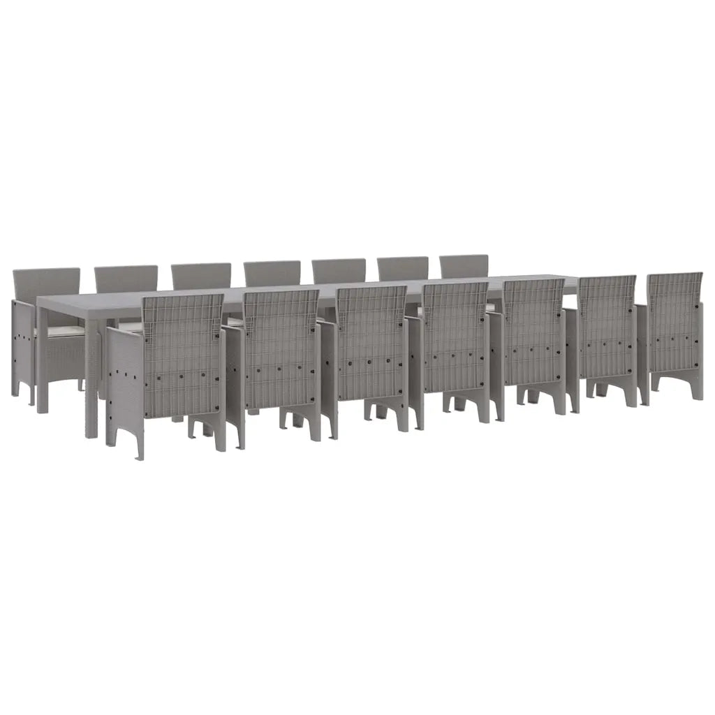 Set da pranzo da giardino con cuscini 15 pcs Grigio chiaro PP