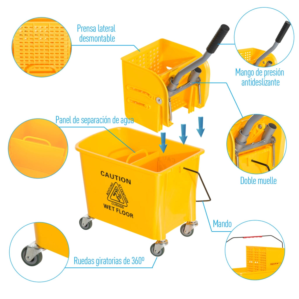 Secchio Lavapavimenti 20 L con Ruote e Scolapiatti ¨C Minimal ¨C Giallo 60x27x70,5 cm