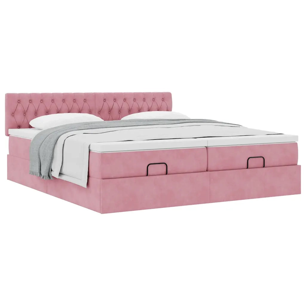 Struttura Letto Pouf con Materassi Rosa 180x200 cm Velluto 3312097