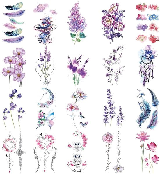 Tatuaggi temporanei da 20 pezzi - Dimensioni 10,5x6cm - Stickers tatuaggio adesivi - Tatuaggi acqua resistente - Tatuaggi autoadesivi