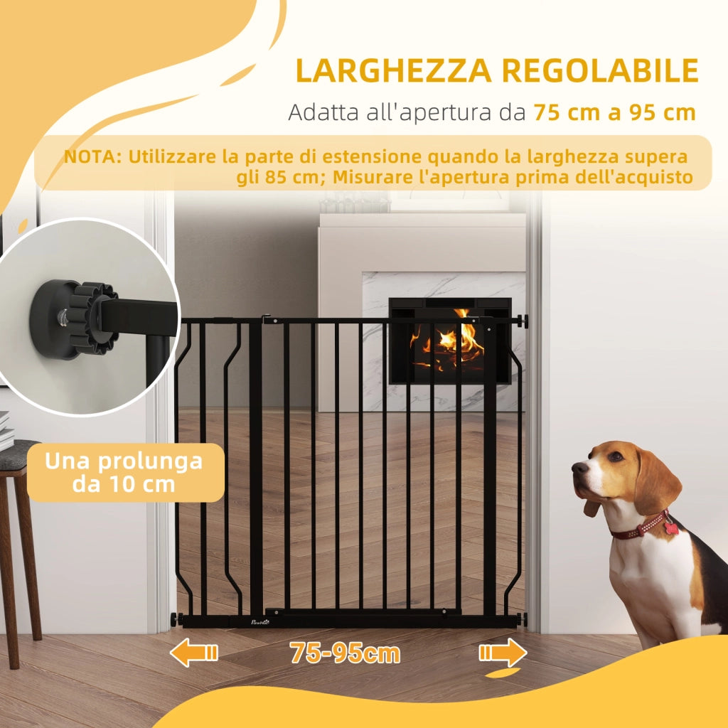 Cancelletto di Sicurezza per Cani Estensibile 75-95x76A cm in Acciaio e ABS Nero