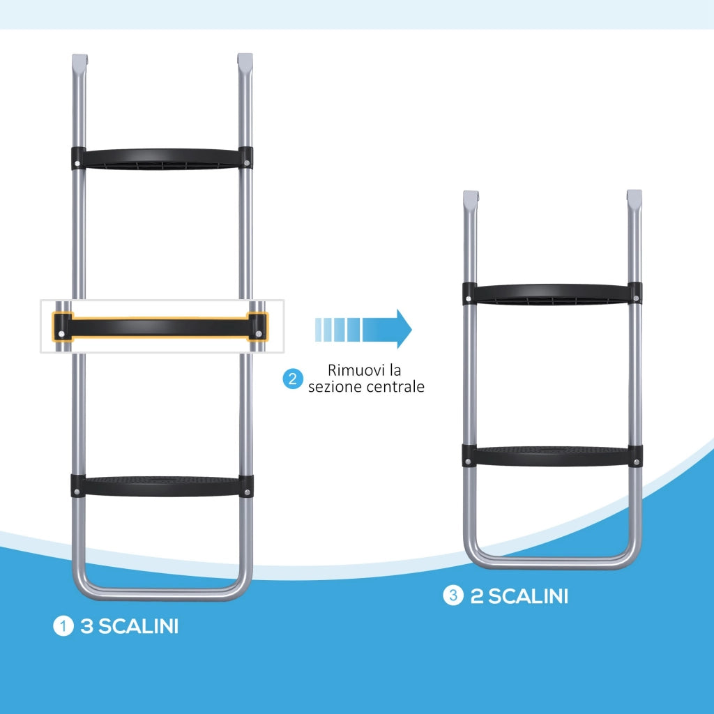 Scaletta Trampolino 3 Gradini ¨C Xylo ¨C Acciaio Argento 97x32cm