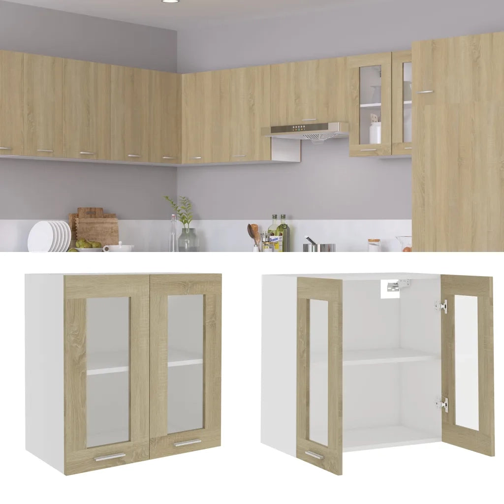 Armadio pensile | Mobile Pensile con Vetro ¡°Lyon¡± Rovere Sonoma 60x31x60 cm