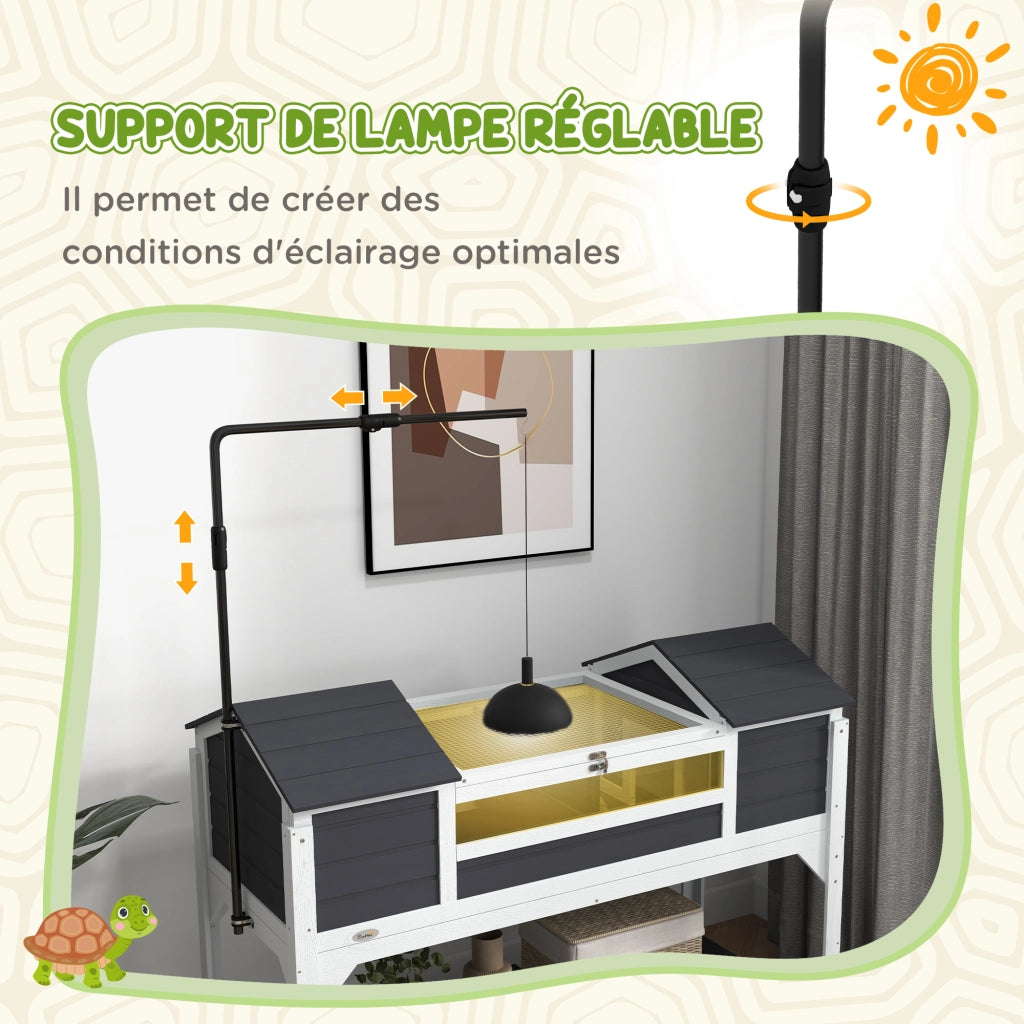 Casetta per tartarughe con 2 nicchie e lampada regolabile ¨C Minimal ¨C 122x56.5x93 cm grigio