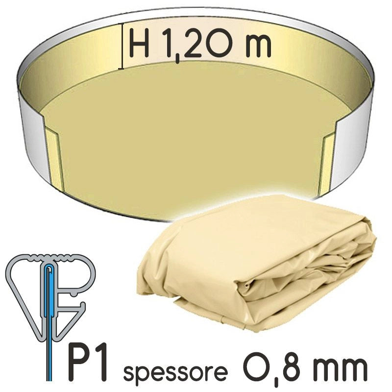 Liner Per Piscina A Forma Circolare  3,20 X H. 1,50 M Azzurro - Attacco P3 - Spessore 0,80 Mm Colore: Sabbia, Altezza: 1.20 m, Tipo attacco: P1