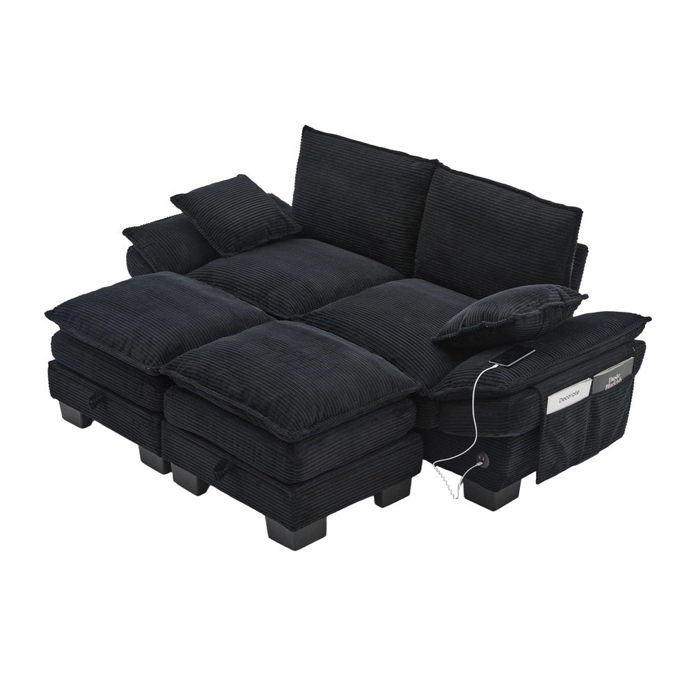 Sofa modulare 2 posti con sgabelli - Zephmum - Ampia seduta, design ergonomico, USB-C