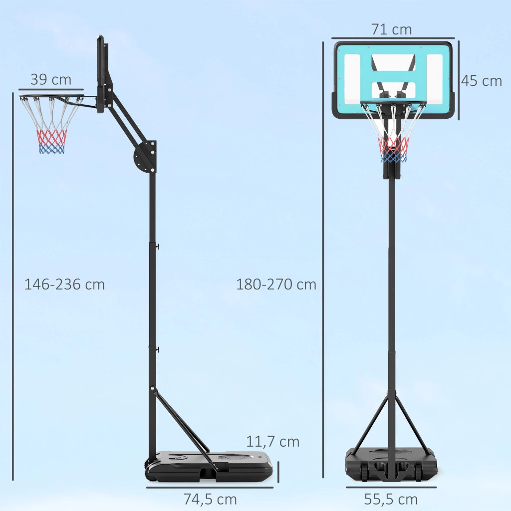 Canestro da Basket Regolabile 146-236 cm con Ruote e Base Riempibile ¨C Minimal ¨C Nero