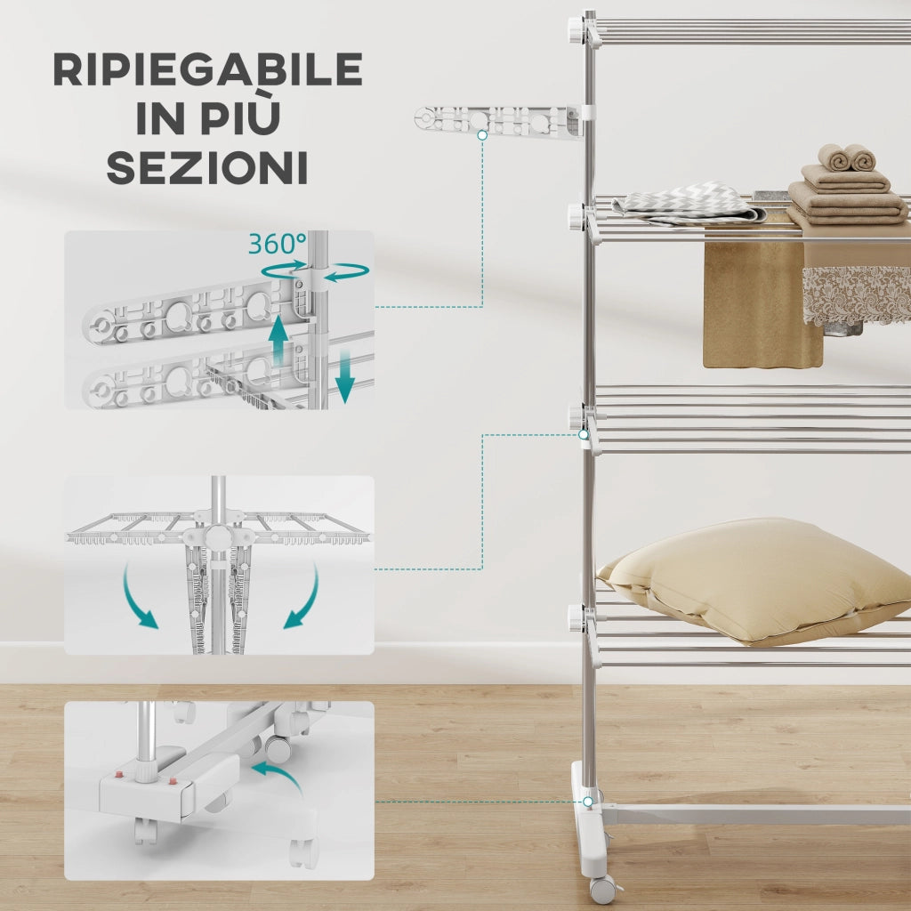 Stendino Pieghevole Verticale ¨C Minimal ¨C Acciaio e Plastica, 142x55x172 cm
