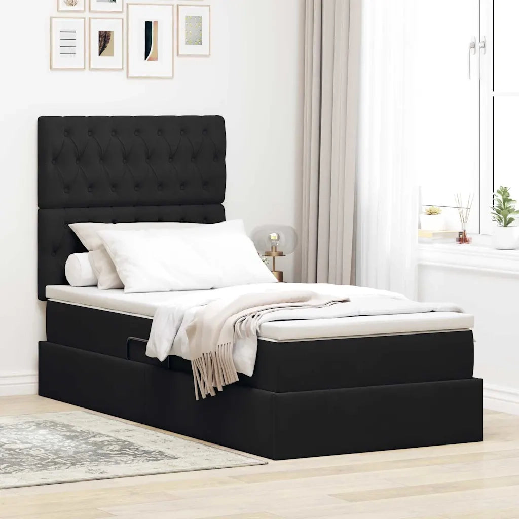 Letto con contenitore e LED con led Nero 90 x 200 cm Velluto