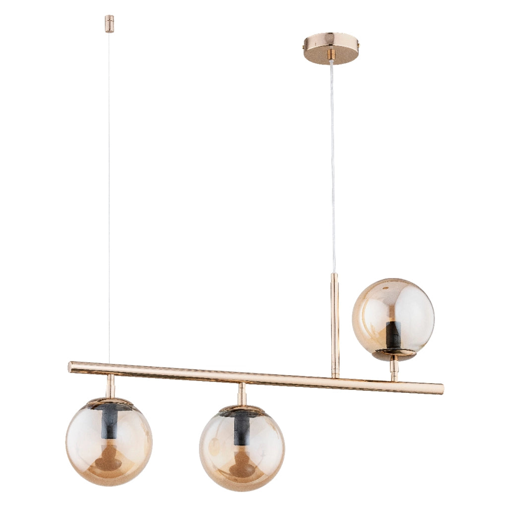 Lampada sospesa moderna oro sfere ambra 3xE14 Alfa