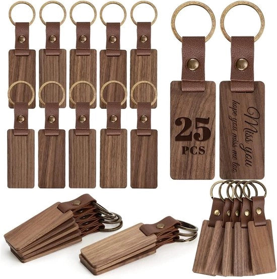 25 Pezzi di Legno Liscio per Chiavi - Incompleti per Gravure Laser - Etichette per Chiavi DIY