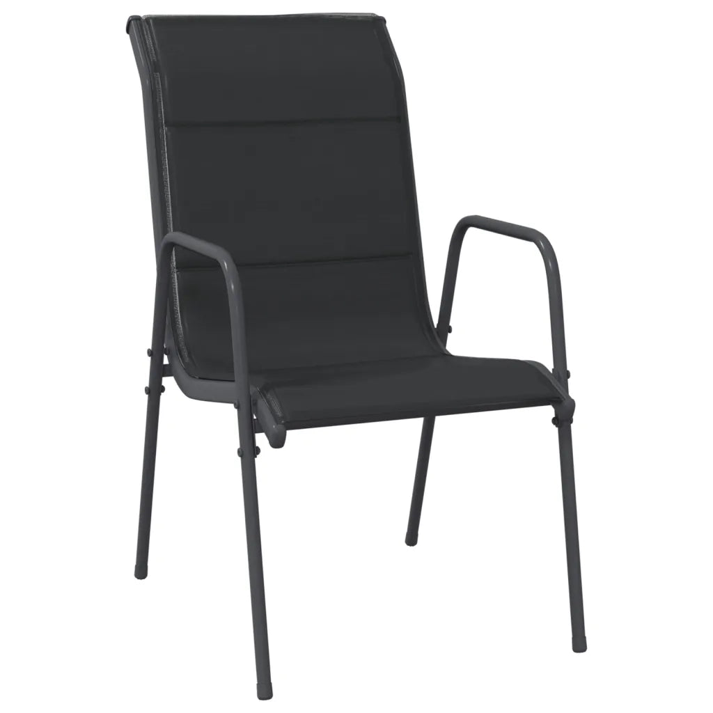 Set da Pranzo da Giardino 3 pz | Set Salotto da Giardino Nero in Acciaio e Textilene