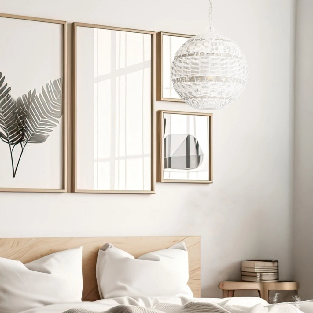 Lampada sospesa esterna rattan bianco ant. E27 IP44