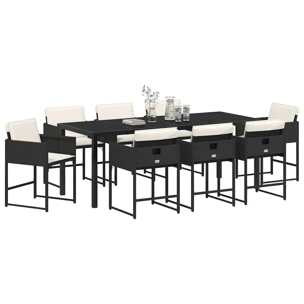 Set da Pranzo per Giardino con cuscino 9 pcs Nero polyrattan 3380007