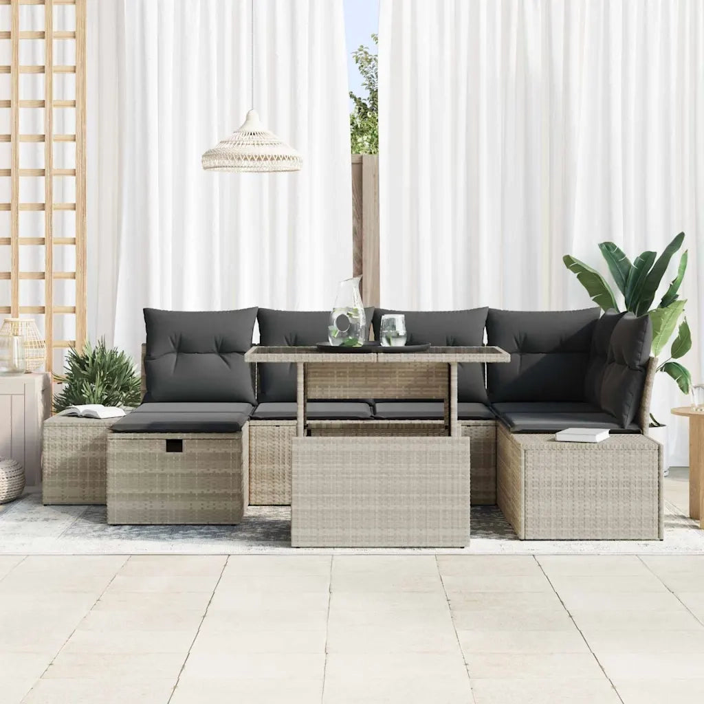 Set Divano da Giardino 7 pcs Grigio chiaro Poly Rattan