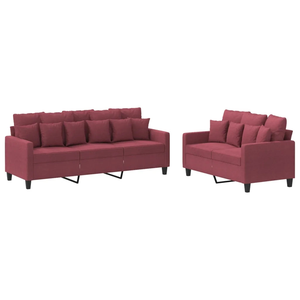 Set di Divani 2 pz con Cuscini Rosso Vino in Tessuto 3201670