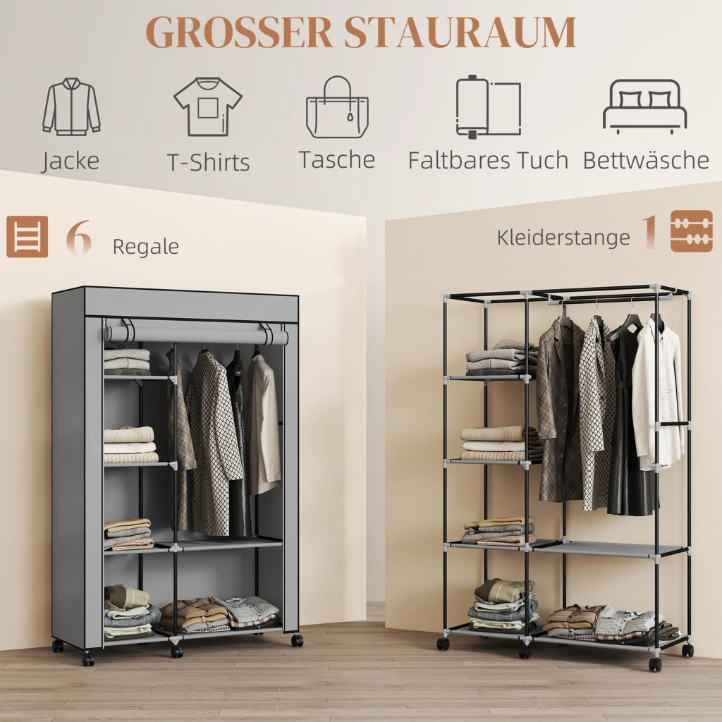 Armadio in Tessuto con 6 Ripiani e Appendiabiti ¨C Minimal ¨C Grigio Chiaro