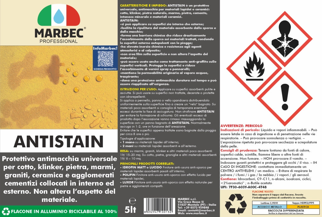 Trattamento pavimenti e rivestimenti ANTISTAIN   5LTx4Pz
