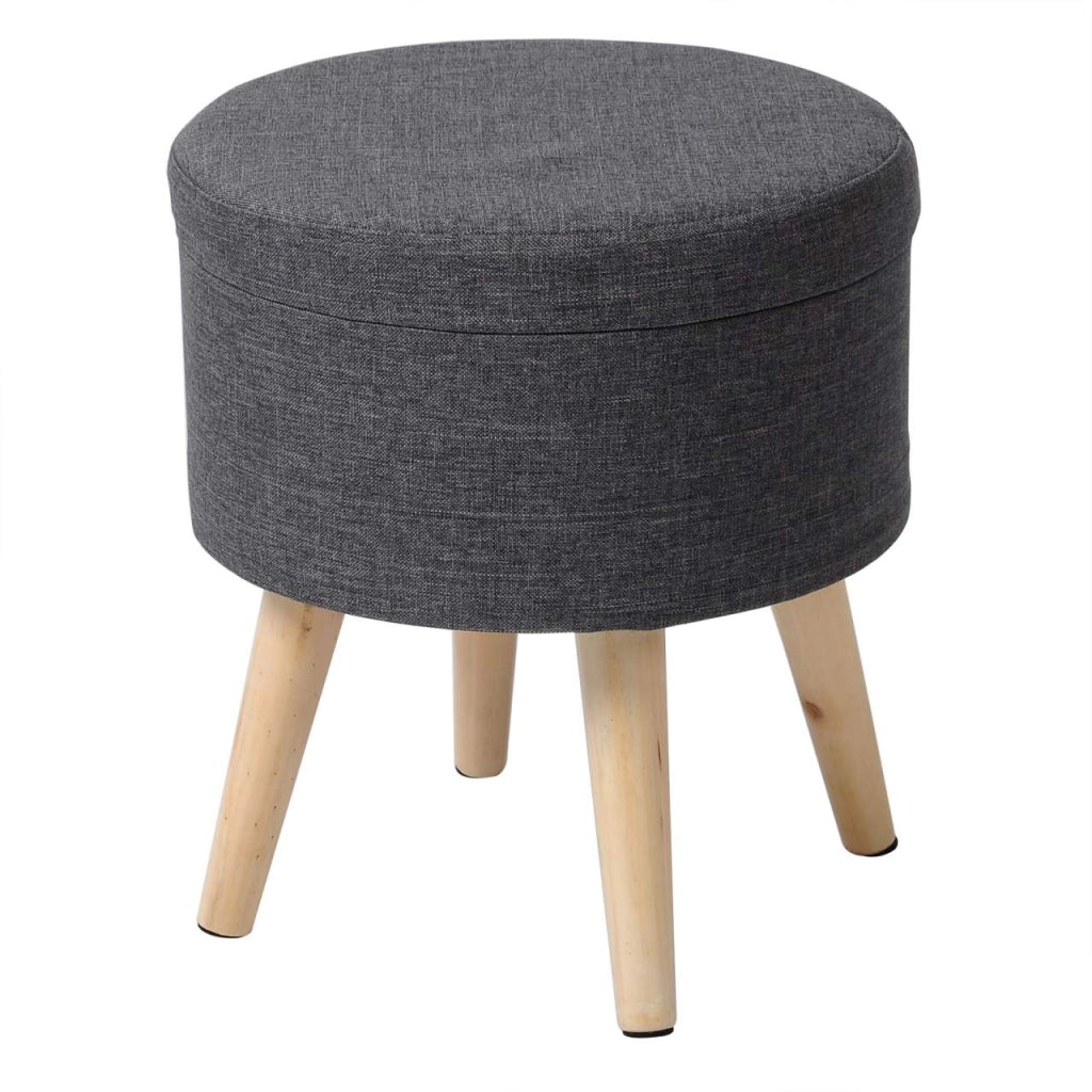 Sgabello in lino con vano portaoggetti e coperchio rimovibile grigio scuro 19_0000520