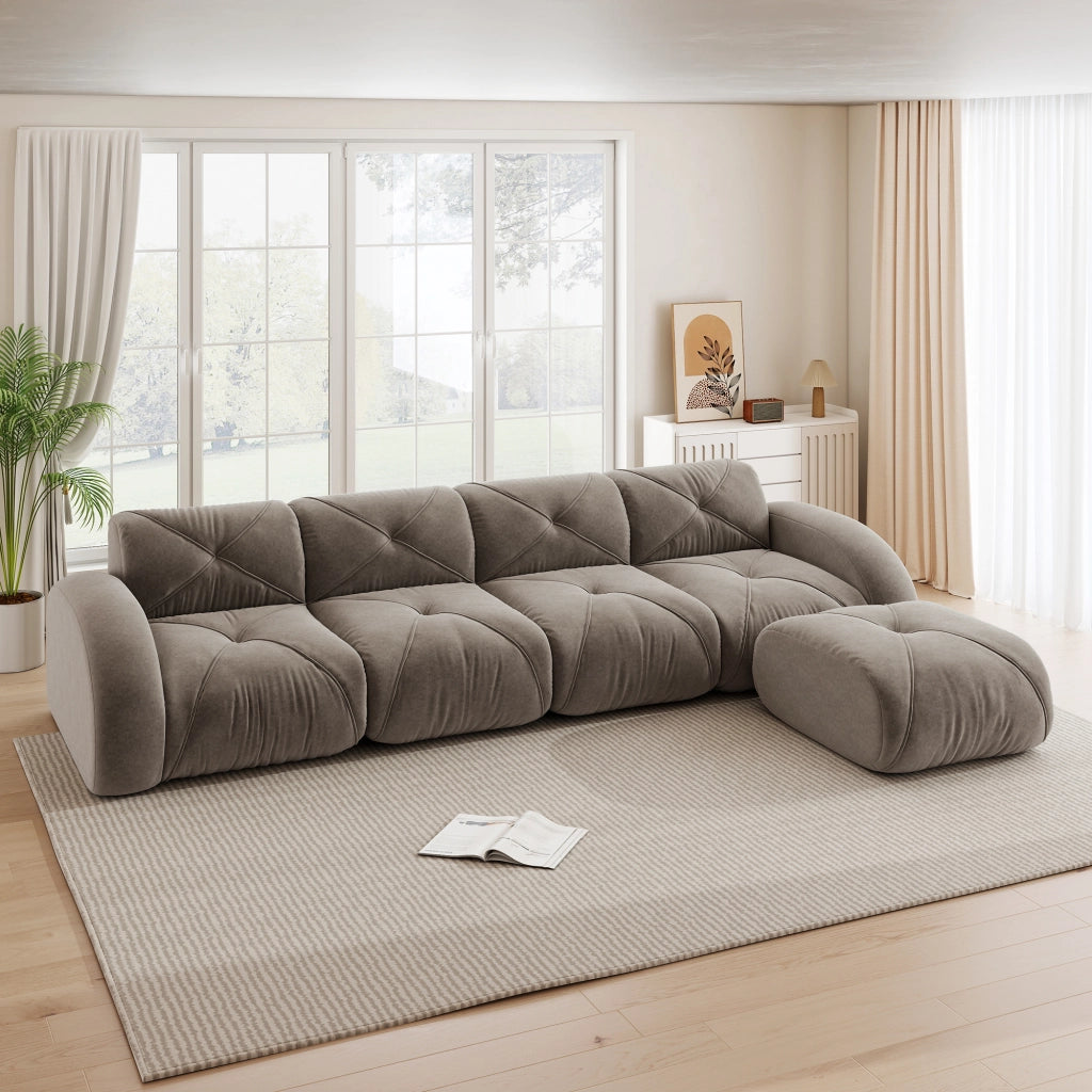 Divano modulare L - Zephmum - 4 posti, marrone, antiscivolo, senza montaggio
